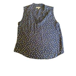 Hobbs London Armelle Split Neck Blouse Blue Mulitcolor Polka Dot Sleeveless Sz 8